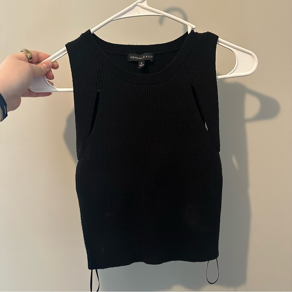 Kendall & Kylie Black Ribbed Cutout Tank